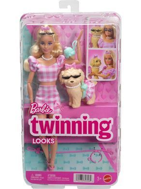 Лялька Barbie з улюбленцем "Парні образи" рожева клітинка Mattel (JFP36) &ndash; фото товару Barbie з категорії Ігрові набори Барбі. Оригінал, доставка по Україні