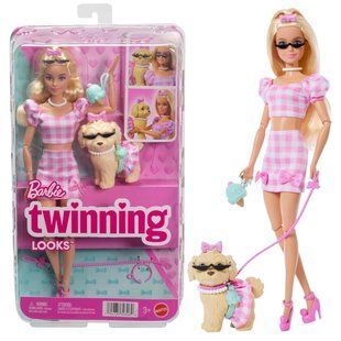Лялька Barbie з улюбленцем "Парні образи" рожева клітинка Mattel (JFP36) &ndash; фото товару Barbie з категорії Ігрові набори Барбі. Оригінал, доставка по Україні