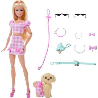 Лялька Barbie з улюбленцем "Парні образи" рожева клітинка Mattel (JFP36) &ndash; фото товару Barbie з категорії Ігрові набори Барбі. Оригінал, доставка по Україні