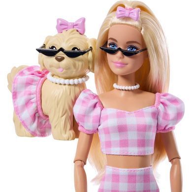 Лялька Barbie з улюбленцем "Парні образи" рожева клітинка Mattel (JFP36) &ndash; фото товару Barbie з категорії Ігрові набори Барбі. Оригінал, доставка по Україні