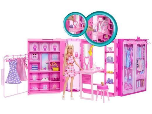 Ігровий набір Barbie Стильна гардеробна з лялькою Барбі та аксесуарами (HXD58) &ndash; фото товару Barbie з категорії Ігрові набори Барбі. Оригінал, доставка по Україні