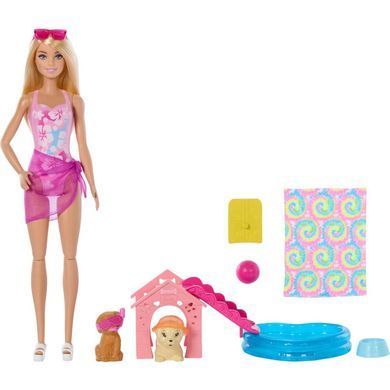 Набор с куклой Barbie "Бассейн для щенков" Mattel (JBF35) &ndash; фото товара Barbie из категории Игровые наборы Барби. Оригинал, доставка по Украине