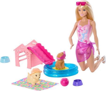 Набор с куклой Barbie "Бассейн для щенков" Mattel (JBF35) &ndash; фото товара Barbie из категории Игровые наборы Барби. Оригинал, доставка по Украине