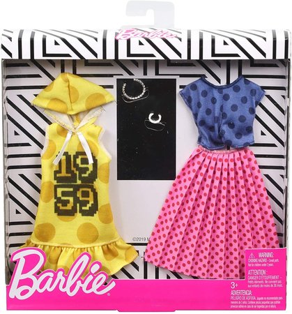 Одежда и аксессуары для куклы Барби 2 наряда Желтое платье и синий топ с розовой юбкой Barbie Fashion GHX60 купити