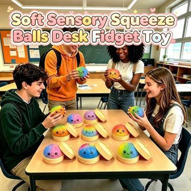Сквиш &laquo;Пельмень в коробочке&raquo;, игрушка-антистресс радужный 9 см (Raibow Squishy Dumpling) &ndash; фото товара  из категории Мягкие игрушки-антистресс, сквиши. Оригинал, доставка по Украине