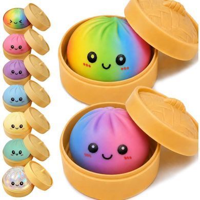 Сквиш &laquo;Пельмень в коробочке&raquo;, игрушка-антистресс радужный 9 см (Raibow Squishy Dumpling) &ndash; фото товара  из категории Мягкие игрушки-антистресс, сквиши. Оригинал, доставка по Украине
