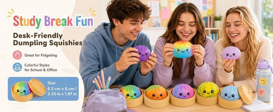 Сквиш &laquo;Пельмень в коробочке&raquo;, игрушка-антистресс радужный 9 см (Raibow Squishy Dumpling) &ndash; фото товара  из категории Мягкие игрушки-антистресс, сквиши. Оригинал, доставка по Украине